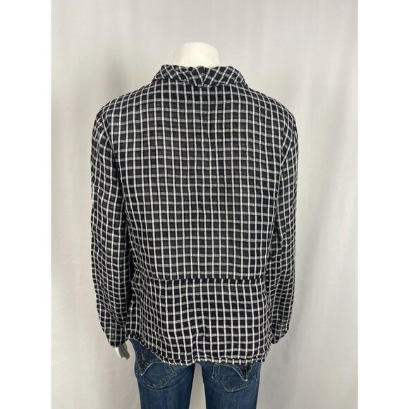 Flax Linen Long Sleeve Button Down Shirt Womens Small Plaid Black White - Picture 3 of 8